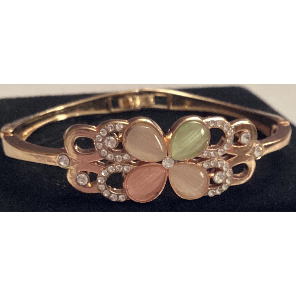 2480 NWOT Rose Gold Bracelet Bangle Pink/Blue/White/Yellow Flower Cubic Zirconia